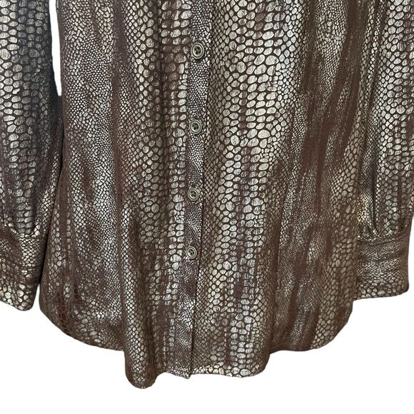 Chico's Brown and Silver Snakeskin Print Long Blouse Womens Size Medium 8-10 - Picture 3 of 9